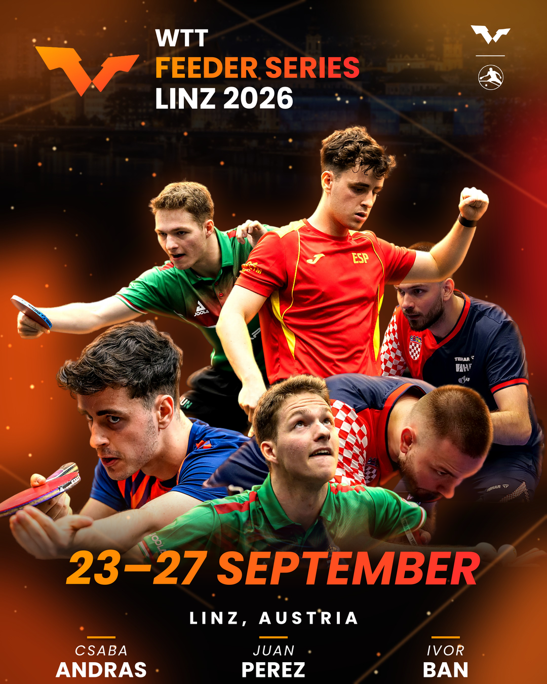 Drei TTC OE-Spieler beim WTT Feeder Linz 2026 am Start